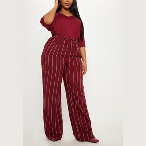 Pretty Little Thing Women's Plus Maroon Casual Wide Leg Trouser Size L